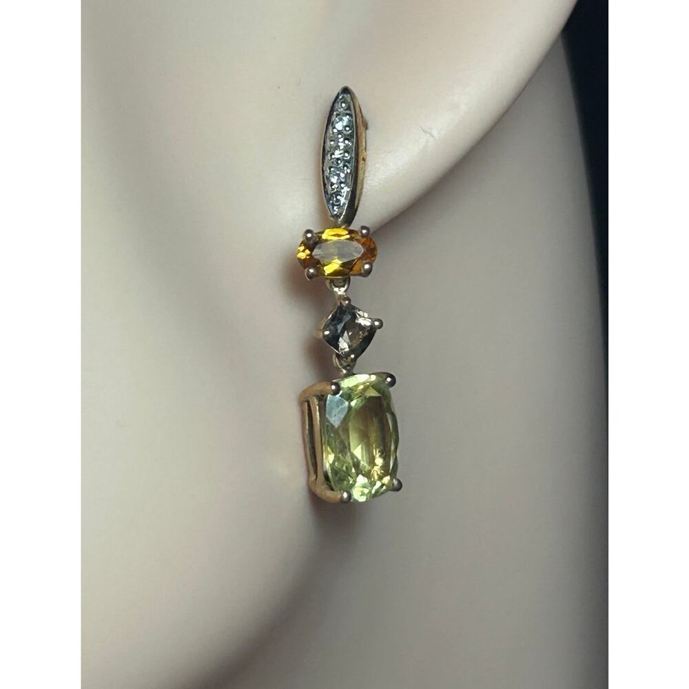 10k yellow gold white gold diamond multicolor gemstone drop dangle post earrings